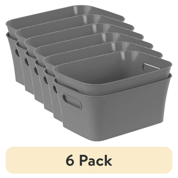 (6 pack) Mainstays Small Gray 2-Pack Plastic Storage Bins, 9.5 in x 6.8 in x 4.3 in