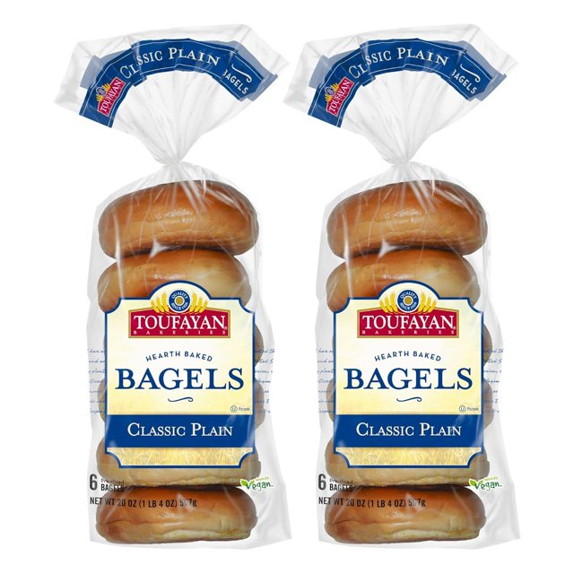 Toufayan Plain Pre-Sliced Bagels | High Protein and Vegan (2 Pack, 12 Bagels Total)