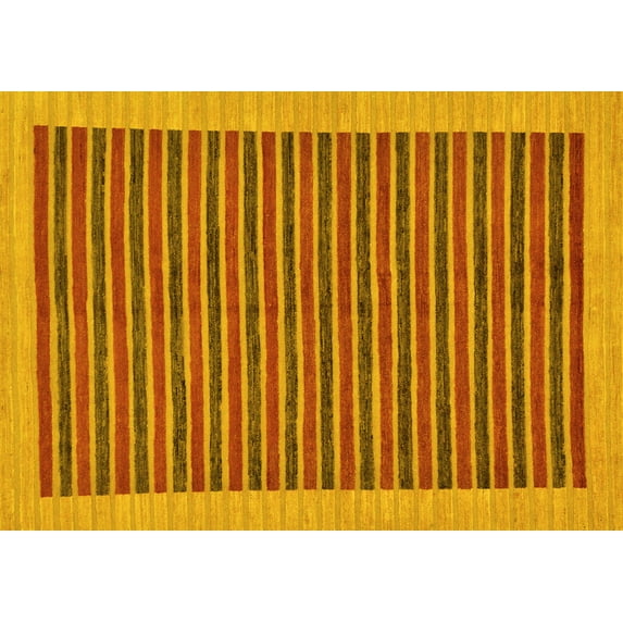 Ahgly Company Machine Washable Indoor Rectangle Oriental Yellow Modern Area Rugs, 7' x 10'
