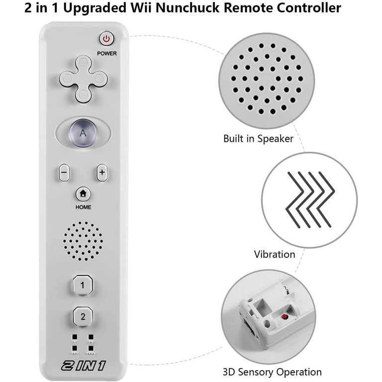 Remote Controller for Wii, Wii Remote and Nunchuck Controllers with Silicon  Case and Strap for Wii and Wii U (White)