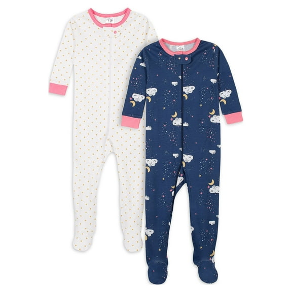 Gerber Baby & Toddler Girl Snug Fit Footed Cotton Pajamas, 2-Pack (0/3M - 5T)