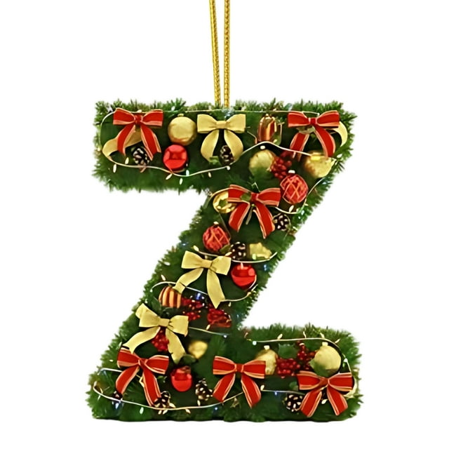 Adornos navideños personalizados para el árbol | Colgantes con monograma de 26 letras y diseño de gorro de Papá Noel