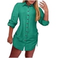 thumbnail image 2 of Baeitkot Women's Turndown Buttons Dresses Women's Casual Solid Long-Sleeved Turndown Drawstring Both Sides Buttons Dresses Green XXL, 2 of 6