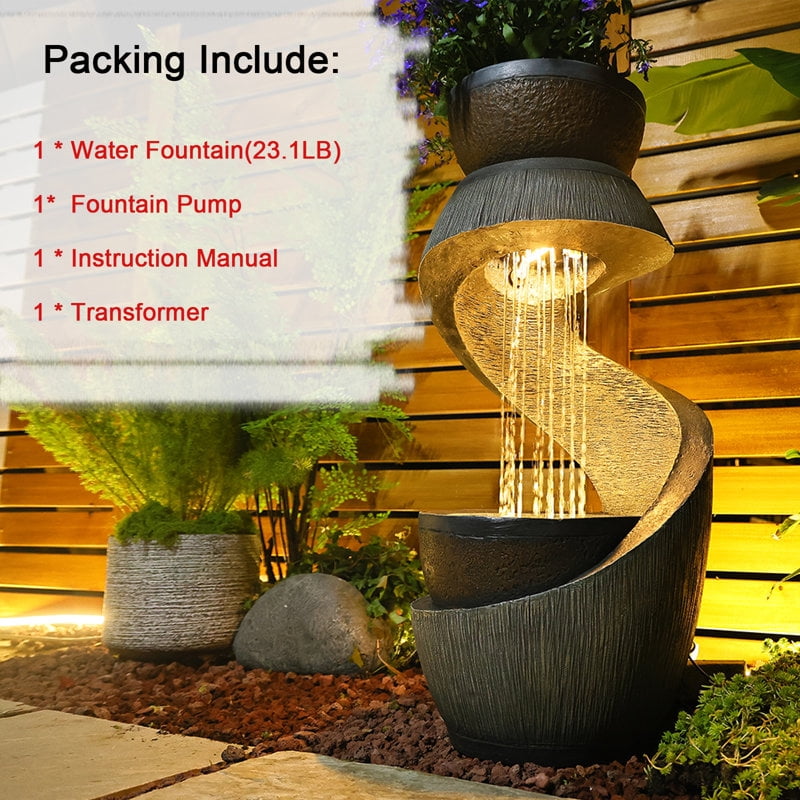 Freestanding S-Curve Waterfall Fountain Outdoor Garden Patio Decor with Planter