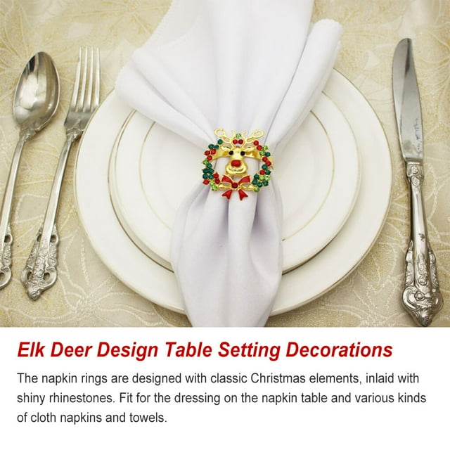 kurtrusly Christmas Dinner Napkins Elk Deer Design Multipurpose Decorations Inlaid Rhinestone Table Setting Paper Towels Dinning Jewelry