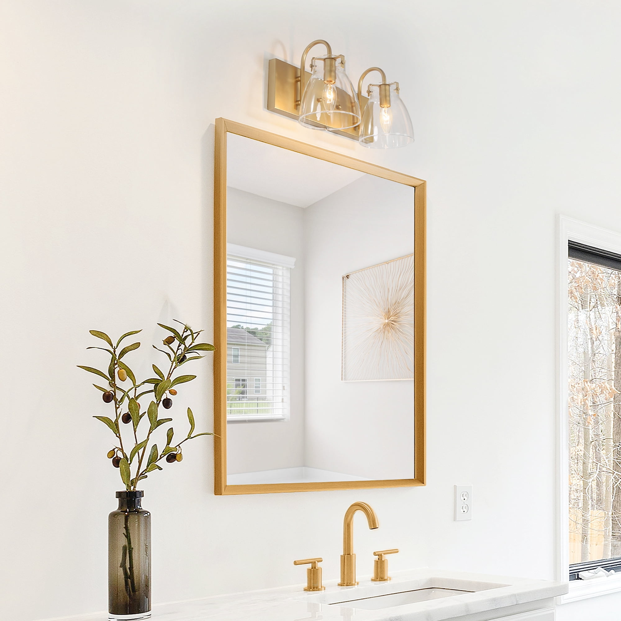LNC 2-Light Gold Cylinder Clear Glass Modern Bathroom Vanity Lighting Fixutre