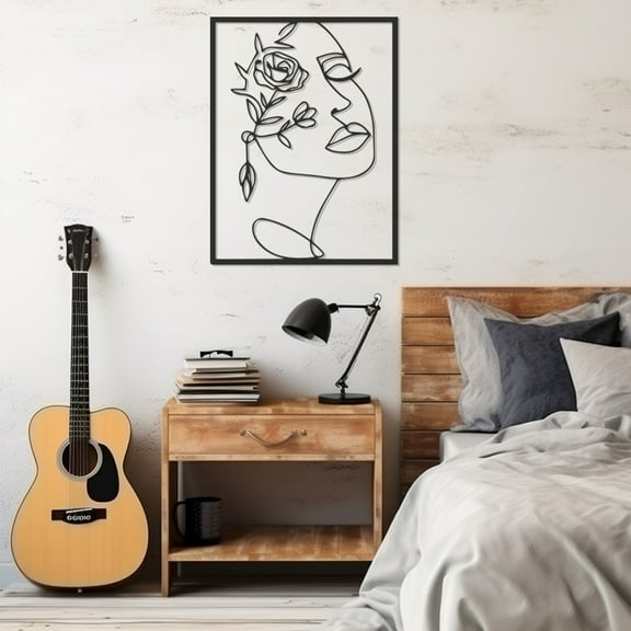 LaModaHome Exclusive Silhouette Of Woman Face With Rose Line Art Metal Wall Art – Durable & Artistic Metal Wall Art for Home and Office Decor, Perfect for Any Interior Design Aesthetic
