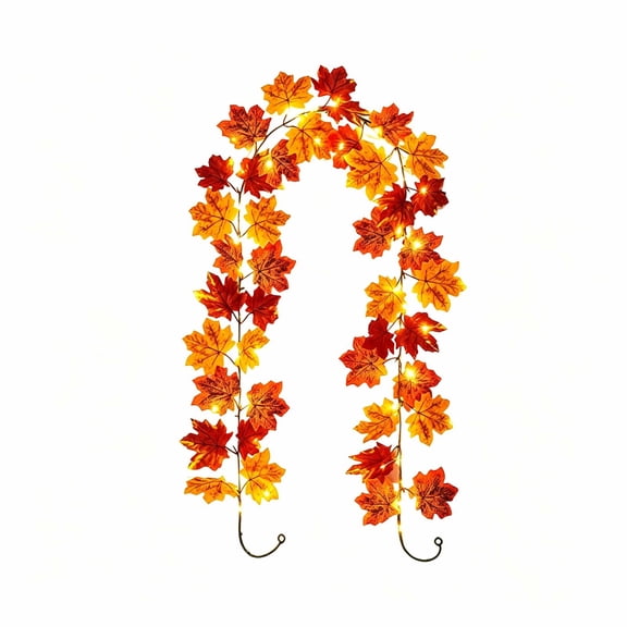 SDJMa 6.56ft Fall Garland with LED String Light, Artificial Maple Leaves Hanging Vine for Autumn Harvest Thanksgiving Wedding Party Home Fireplace Mantel Table Centerpiece