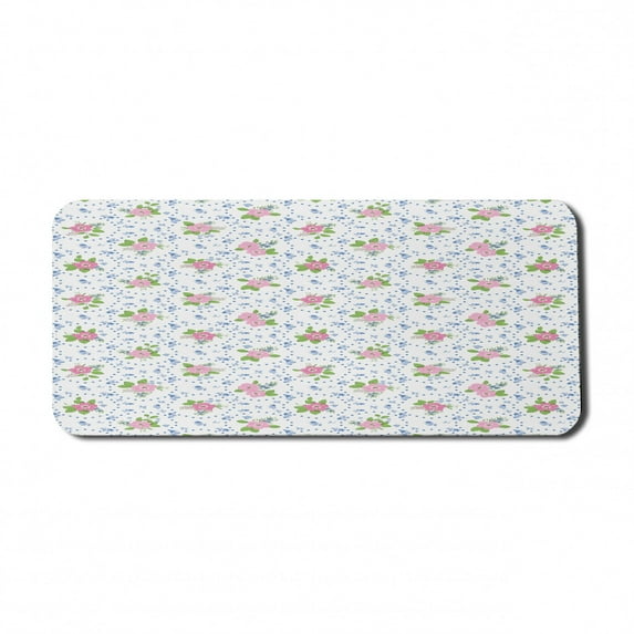 Shabby Flora Computer Mouse Pad, Classical Peony Flowers Surrounded by Circular Bouquets Nature Romance, Rectangle Non-Slip Rubber Mousepad X-Large, 35" x 15" Gaming Size, Pink and Blue, by Ambesonne