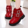 thumbnail image 4 of Girls Cute Ankle Boots PU Leather Buckle Closure Dress Booties Trendy Simple Design Low Heel Soft Sole Shoes Wine 13 Little Kids, 4 of 7