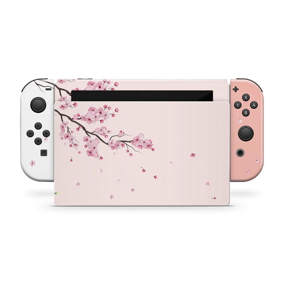TACKY DESIGN Peau de Fleur de Cerisier Japonaise Compatible avec Nintendo Switch, Fleurs Vinyle Beige Autocollant 3m Mignon Rose Couverture Complète