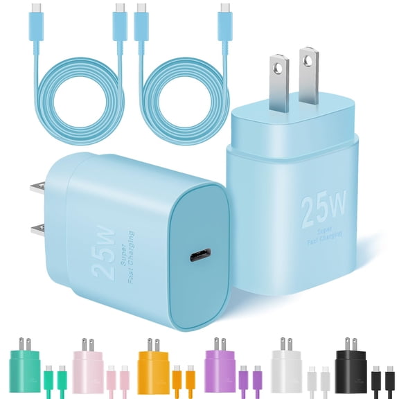 LujingZ USB-C 20W Fast Charger 2-Pack with Dual 6FT Cables Compatible with iPhone 17, 16, 15 Pro Max, iPad Pro, Air White