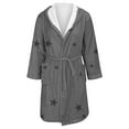 thumbnail image 4 of Women's Star Print Fleece Bathrobe, Long Length Plush Robe, Soft Cozy Loungewear, Knee Length Gown with Pockets, Comfortable Spa Style Robe for Women Grey XL, 4 of 5