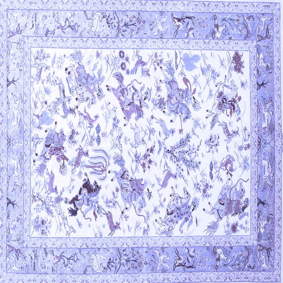 Ahgly Company Machine Washable Indoor Square Animal Blue Traditional Area Rugs, 7' Square