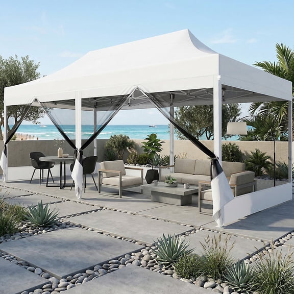COBIZI 10'x20' Pop Up Gazebo with Mosquito Netting,200 Sq Ft Extra Large Outdoor Canopy Tent,3 Adjustable Heights, Portable Instant Shelter for Patio,Backyard & Events,White