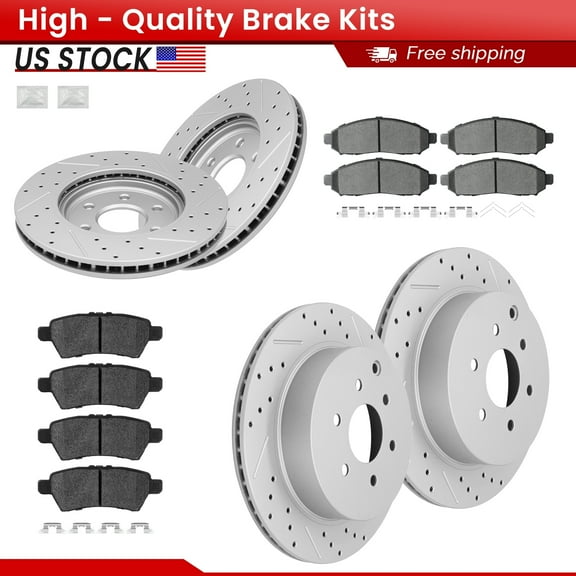 ACB ZONE Front Rear Brake Kits for Nissan Pathfinder 2005-2012, Drilled Slotted Disc Brake Rotors and Ceramic Brake Pads