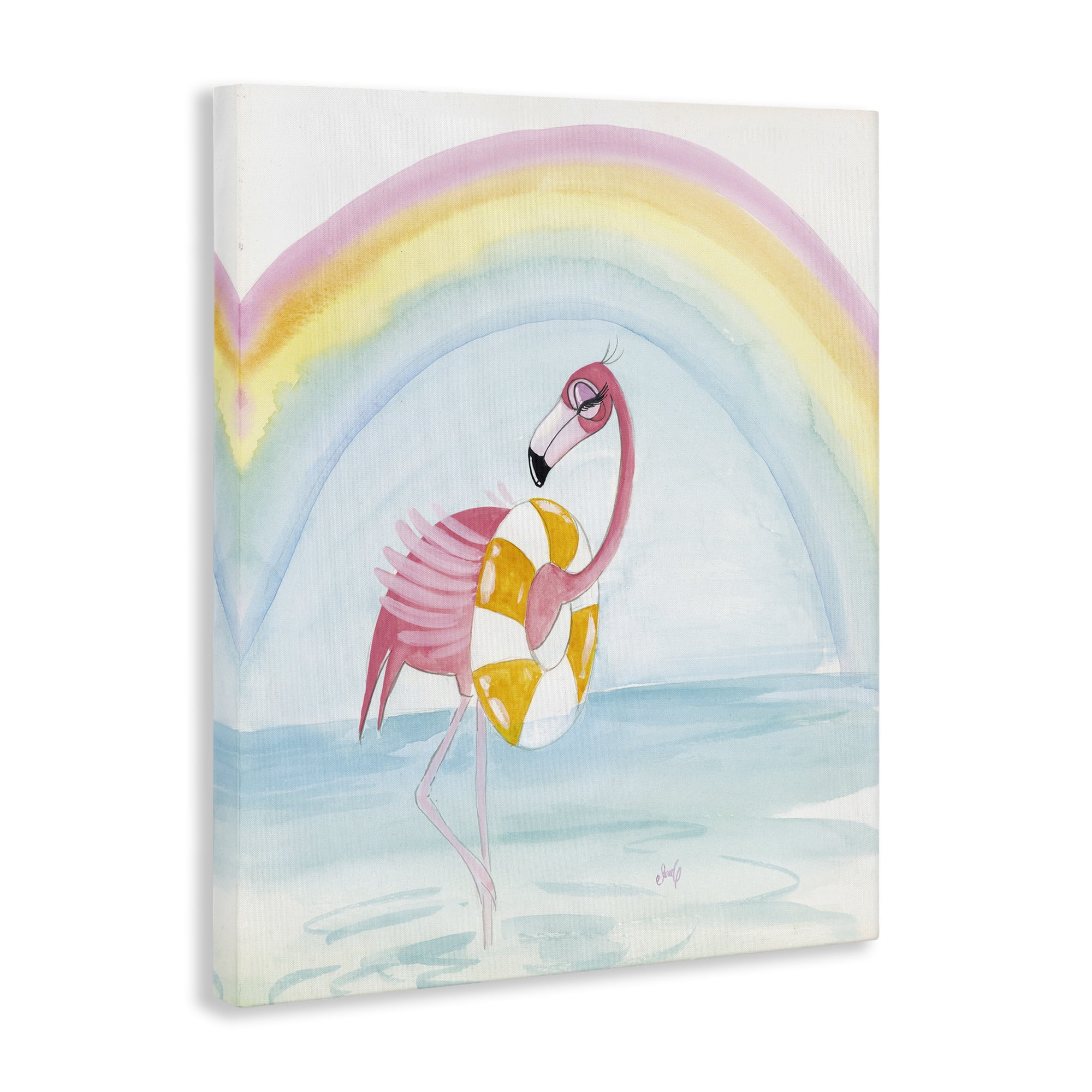 Stupell Industries Summer Beach Flamingo Coastal Painting Gallery Wrapped Canvas Art Print Wall Art, 24 x 30