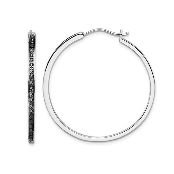 Black Accent Diamond Hoop Earrings in Sterling Silver