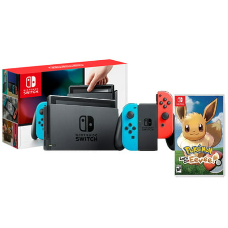 Nintendo Switch with Neon Blue and Neon Red Joy-Con + Pokemon: Let's Go (Best Pokemon Red Lineup)