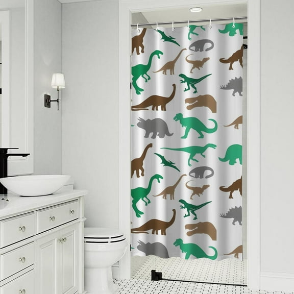 Colorful Dinosaurs Silhouettes Pattern Shower Curtain 36"x72" ,Bathroom Decorative Shower Curtains Set with 12 Hooks,Modern Waterproof Washable Shower Curtain