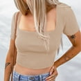 thumbnail image 2 of Women's Short Sleeve Slim Fit Stretch Knitted Vest Top in Apricot, Perfect for Work and Dating - Size M, 2 of 6