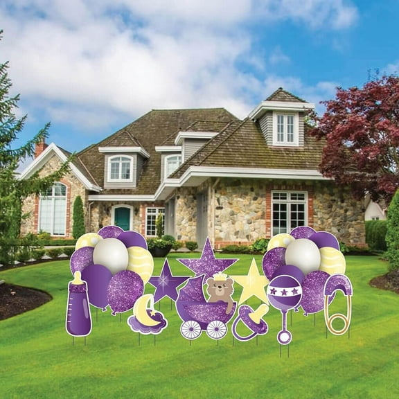 VictoryStore Purple Glitter Outdoor Baby Shower Decorations Set, Outdoor Sparkle  Baby Shower Party Decor, 19591