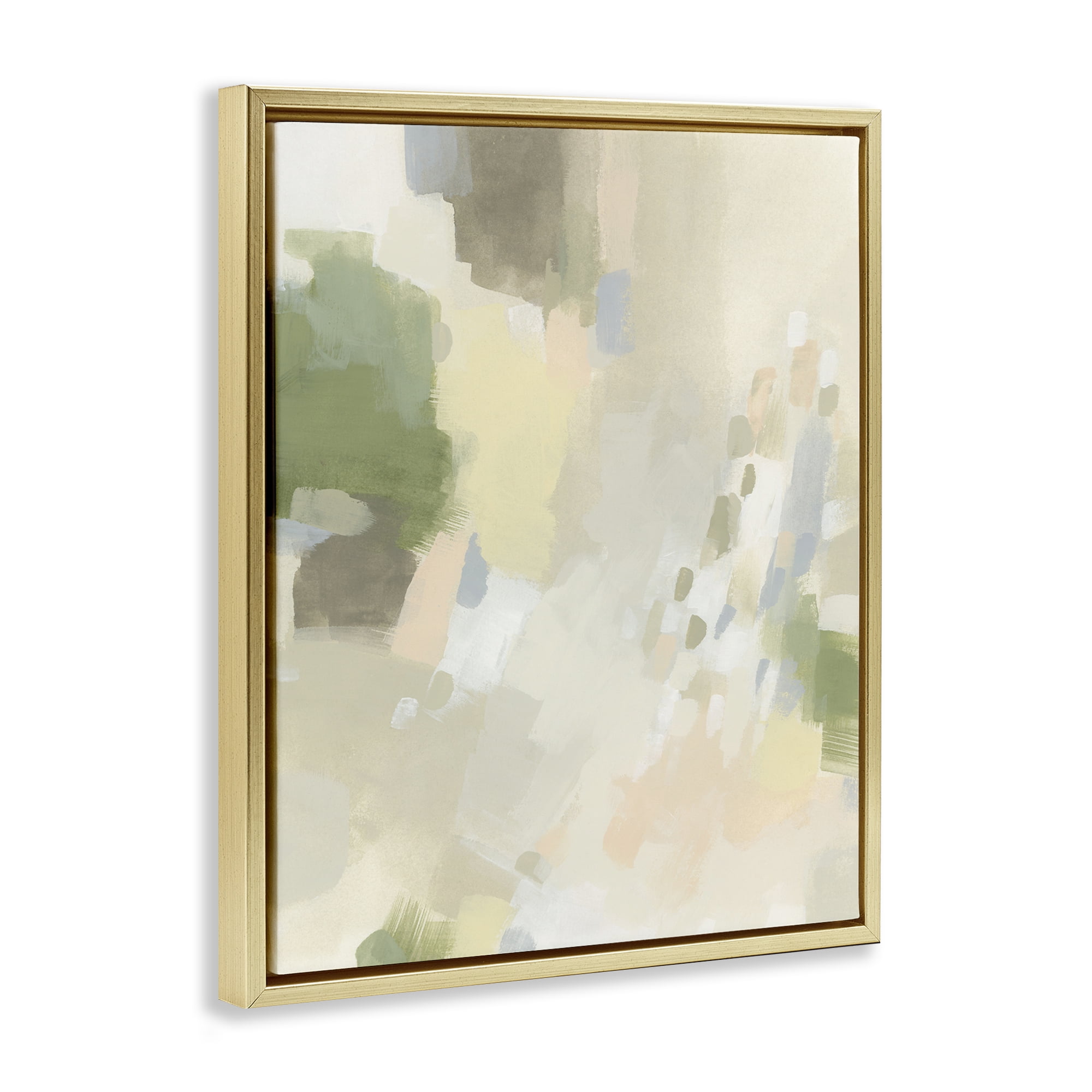 Stupell Industries Muted Abstract with Speckles Abstract Painting Gold Floater Framed Canvas Art Print Wall Art, 17 x 21