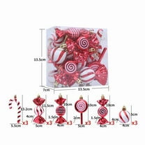 JeashCHAT Christmas Candy Ornament Set 18 Pcs Plastic Candy Cane/Candy/Lollipop/Ball Ornaments Hanging Pendant with Rope, Christmas Tree Decorations for Xmas Holiday Party