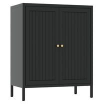 Small 2 Transparent Door Metal Storage Side Buffet Cabinet for Bed Room,Living Room,Entryway,Hallway,Home,Hotel,Office,Garage,Kitchen,1 Removable Shelf. (Striped Door, Black)