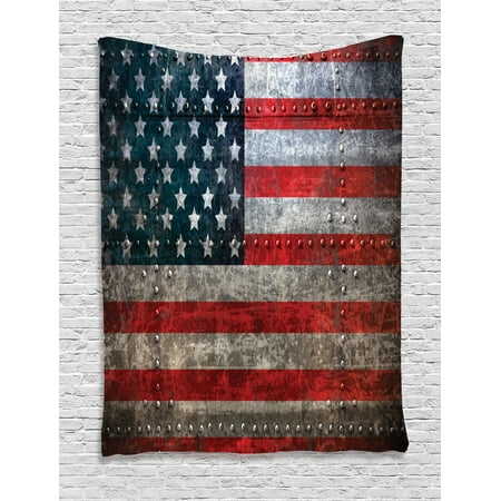Us Flag Artwork American Flag Tapestry, Royalty Flag Textured US Backdrop on Damaged Board Plate Design Artwork Print, Wall Hanging for Bedroom Living Room Dorm Decor, Red Grey, by Ambesonne ()