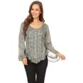 thumbnail image 5 of Sakkas Aura Womens Casual Ruffle Flare Crop Top Blouse Long Sleeves w/Embroidery - Light Grey - XL, 5 of 5