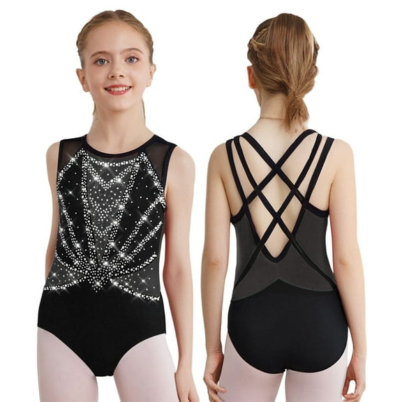 Sholeno Gymnastics Leotards for Girls Figure Skating Jumpsuits Sports Workout Ballet Dance One Piece Outfit Black&Silver 14