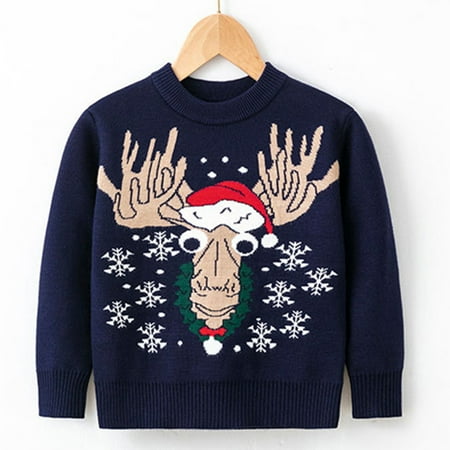 

Cathalem Girls Cardigan Toddler Boys Girls Christmas Deer Snowflake Print Warm Knitted Sweater Long Sleeve Woman Hoodie Sweater Navy 6-7 Years
