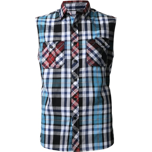 Ma Croix Mens Sleeveless Plaid Shirt Casual Button Down Flannel