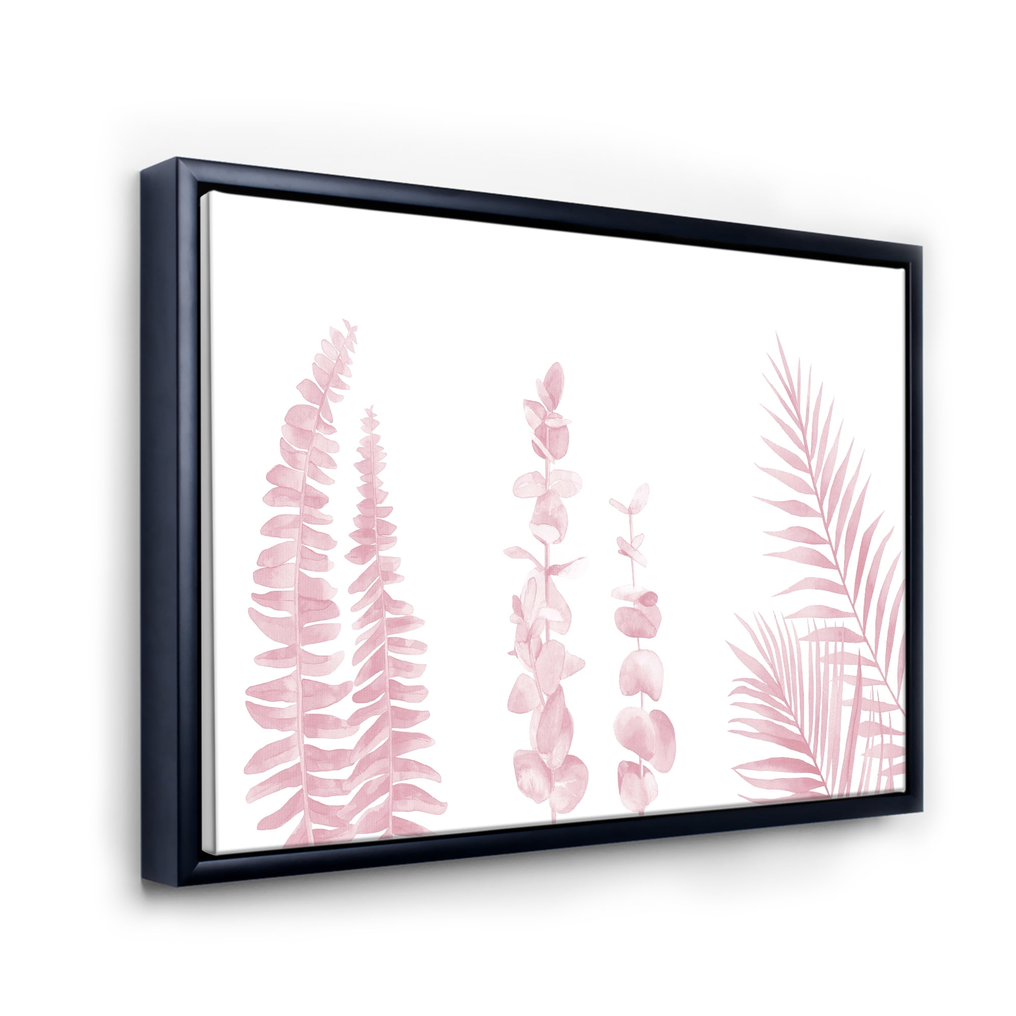 Designart 'Palm Branches and Blush Pinkeucalyptus' Shabby Chic Framed Canvas Wall Art Print