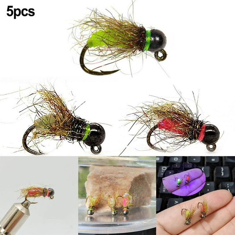 5pcs Fly Hook Trout Fishing Lures Fast Sinking Tungsten Bead Head