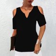 thumbnail image 2 of Camisas sexy de verano para mujer Cuello en V Hombro frío Manga corta Tops Blusa regular Fridja ghk4992, 2 of 5