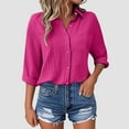 thumbnail image 5 of YDFCWXW Womens Cotton Linen Button Down Shirts Long Sleeve Oversized Blouses Work Tops Hot Pink, L, 5 of 5