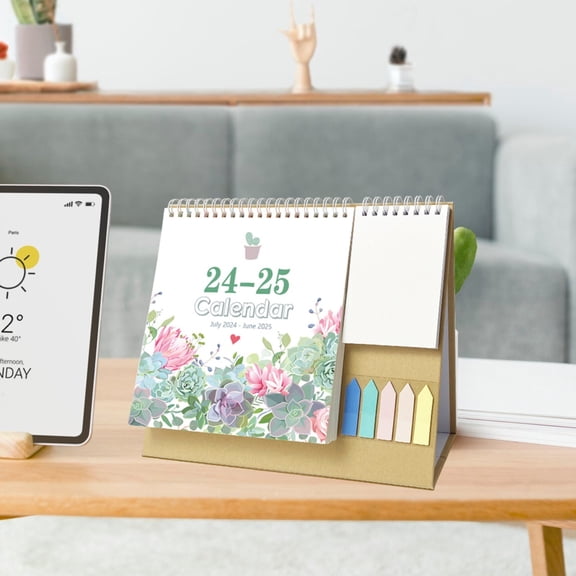 Mini Desk Calendar, Small Calendar 2024-2025 -Standing Flip Desktop Calendar with Stickers for Home Office School Desk Decorations