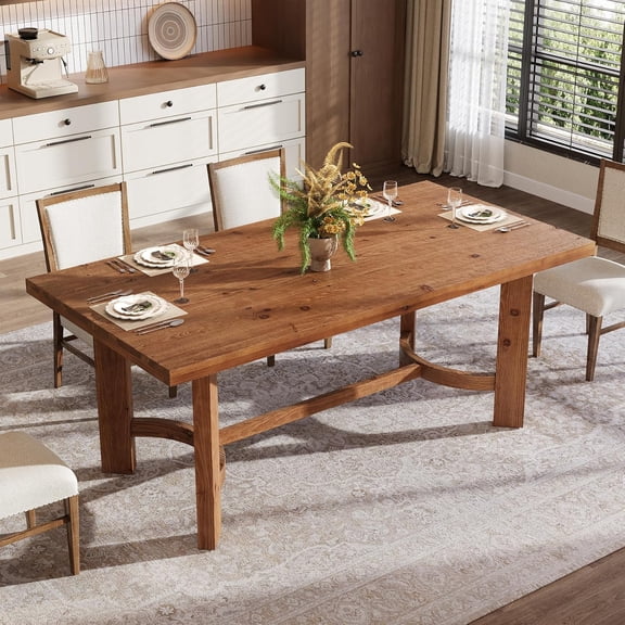 Tribesigns Farmhouse Dining Table for 4-6, 63-Inch Solid Wood Farmhouse Kitchen Table with Thickened Tabletop, Modern Rectangle Wooden Dinner Table for Dining Room Walnut