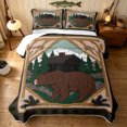 thumbnail image 2 of Manfei Vintage Bear Twin Quilt Set, Cartoon Rustic Animal Twin Coverlet Set, Brown Green, Black Reversible, 2pcs, 1 Bedspread and 1 Pillowcase, 2 of 7