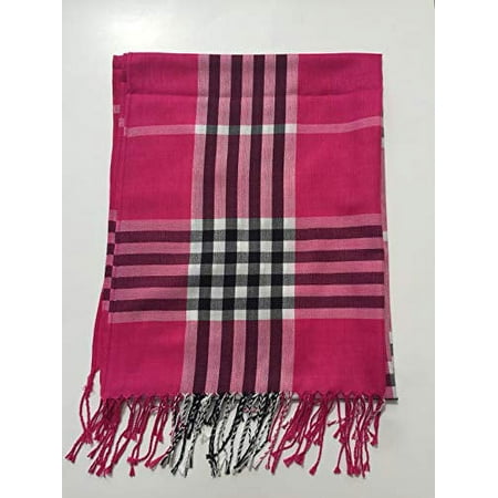 Improving Lifestyles Pashmina Scarf Large Plaid Pink