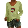 thumbnail image 4 of Womens Christmas Casual Tops for Solid Color T Shirts with Fashion Loose Long Sleeve Made of Polyester with Printed V Neck for Casual Style, 4 of 4