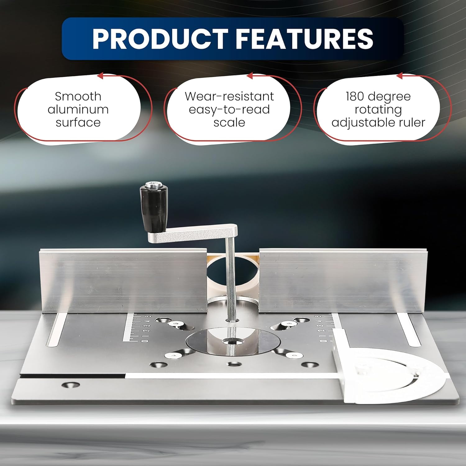 Elestoria Aluminum Router Table Insert Plate | Router Flip Plate for Woodworking Benches | Miter Gauge Guide, Sliding Fence Brackets, Tenon Ruler | Customizable Fit | Silver