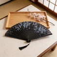 thumbnail image 4 of EDhome Portable Silk Cloth Folding Fan, Sturdy Bamboo Frame Antique Style Fan with Tassel, Unique Gifts Decorative Hand Fan for Stage Wedding Home Use, B, 4 of 6