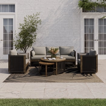 Ensemble causerie extérieur en acier 5 pièces Laval Better Homes & Gardens avec coussins et housse de patio, brun