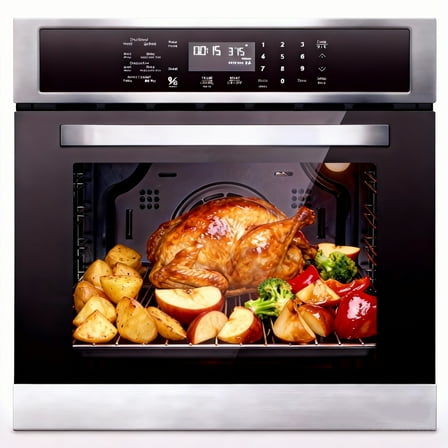 Sunmaki Wall Oven 24 Inch Single Wall Oven, 2.5 Cu. Ft Electric Built-in Convection Oven LED Digital Display Touch Control Timer Alarm Clock Child Lock for Kitchen, Drop Down Door in Stainless Steel