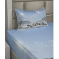 thumbnail image 2 of Ambesonne Blue White Fitted & Top Sheet Set with Sham, Snowy Day Wild Horse, Blue White, 2 of 4