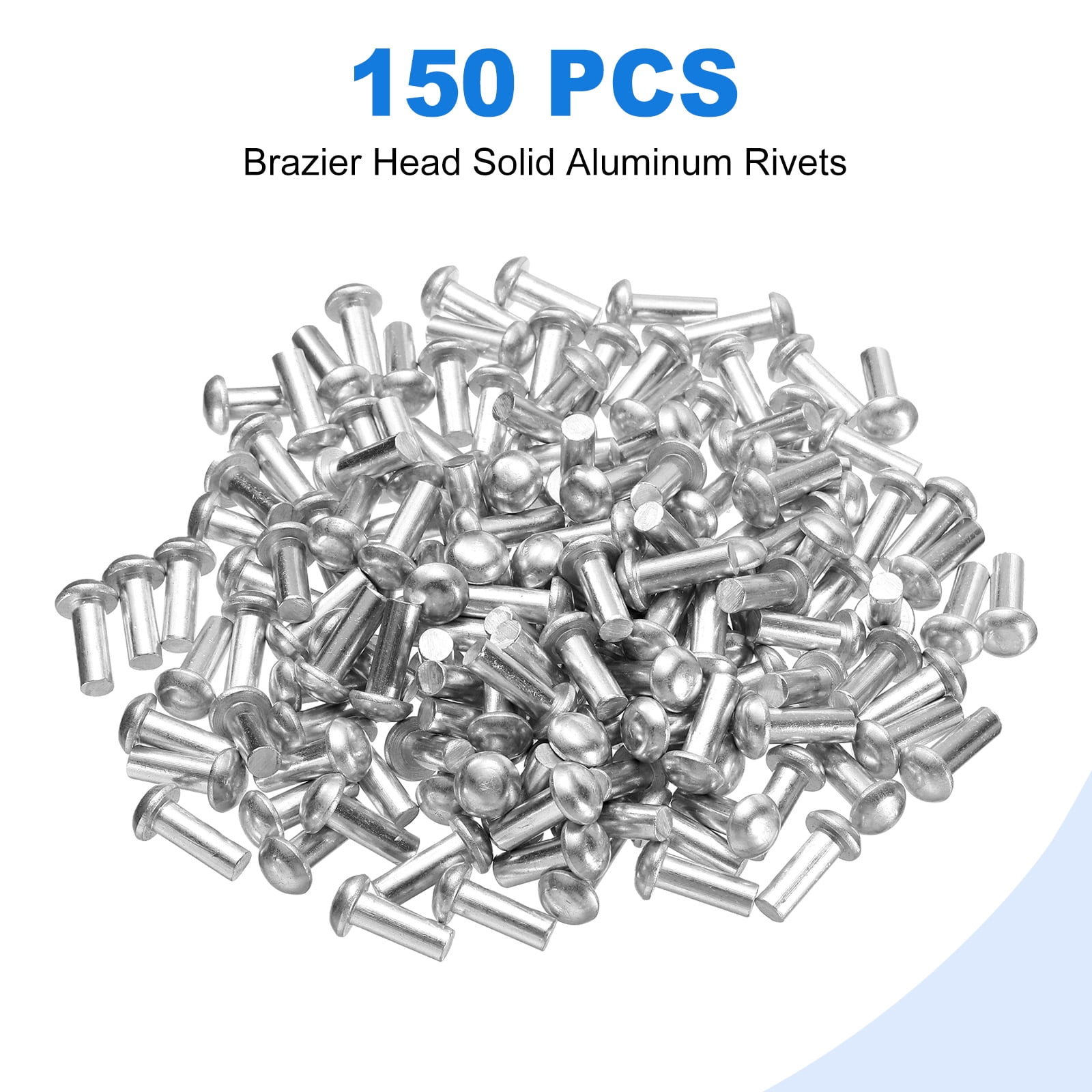 Uxcell 150 Pack Brazier Head Solid Aluminum Rivets, M6 Dia x 16mm Length Round Head Aluminum Boat Rivets for Repairing Boats, Machinery, Aircraft, Automobile Industry