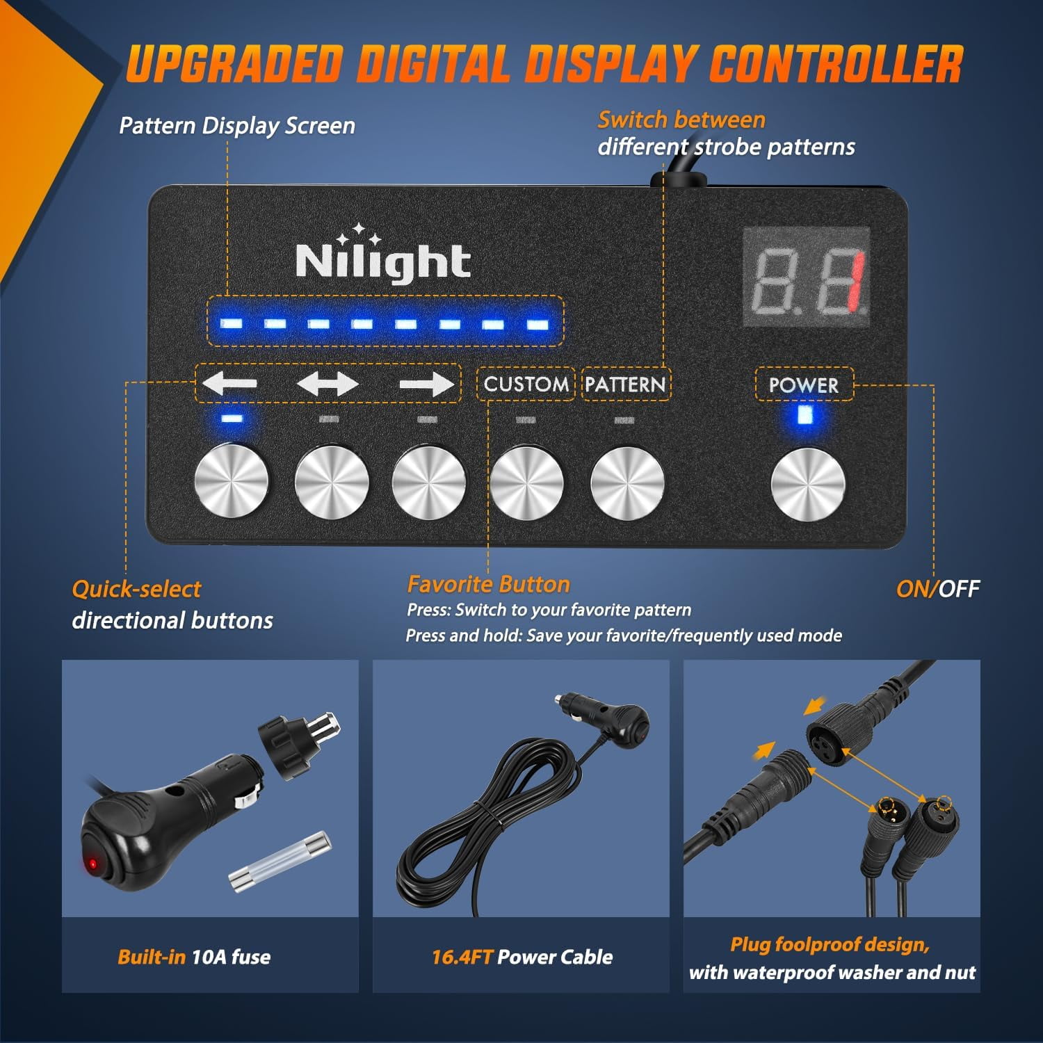 Nilight 144LED Traffic Advisor Strobe Light Bar with Controller Red Warning Lights Hazard Interior Front/Rear Windshield Flashing for Cars Plow Trucks